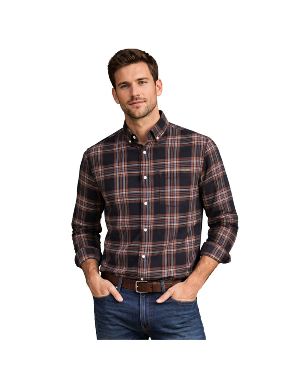 NWT orange plaid long sleeve mens juniors button up sz XS ASOS career business
